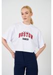 Boston Baskılı Kısa Süprem T-shirt-Ekru