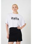 Italia Baskılı Kısa Süprem T-shirt-Ekru