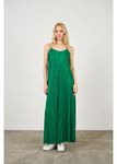 Ayarlanabilir Askılı Plise Elbise-Yeşil