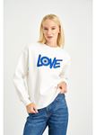 Love Baskılı Sweatshirt-Ekru