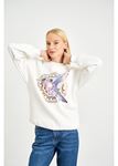 Anka Kuşlu Varak Sweatshirt-Ekru