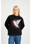 Anka Kuşlu Varak Sweatshirt-Siyah