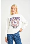 New York Kot Nakışlı Sweatshirt-Ekru