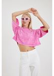 Yıkamalı Crop T-shirt - Pembe