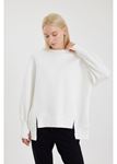 Asimetrik Oversize Sweatshirt-Ekru