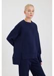 Asimetrik Oversize Sweatshirt-Lacivert