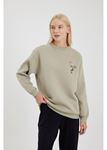 Flamingo Nakışlı Sweatshirt-Yeşil