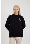 Flamingo Nakışlı Sweatshirt-Siyah