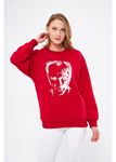 Cumhuriyet Koleksiyonu Atatürk Baskılı Sırtı İmzalı Sweatshirt - Kırmızı